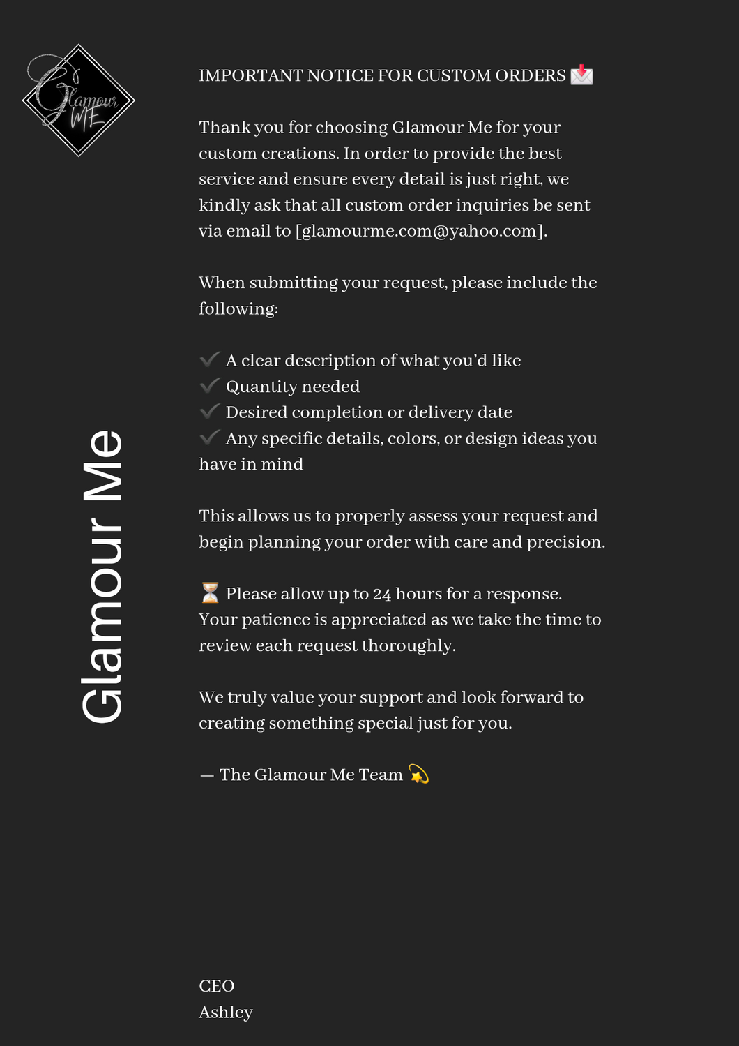 Custom Creation Order Guide